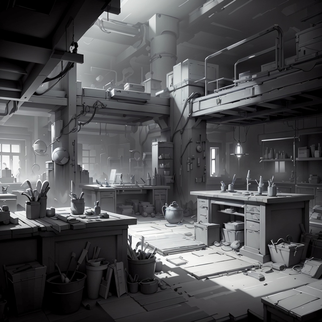 WhiteboxStyle,  time traveler's workshop lab technical devices mysterious arcane,  monochrome on Tensor.Art