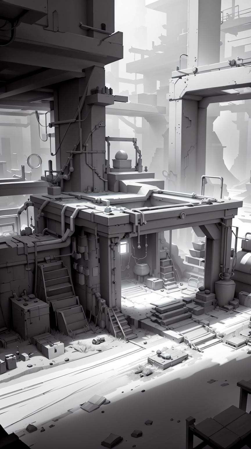 WhiteboxStyle,  time traveler's workshop,  monochrome on Tensor.Art