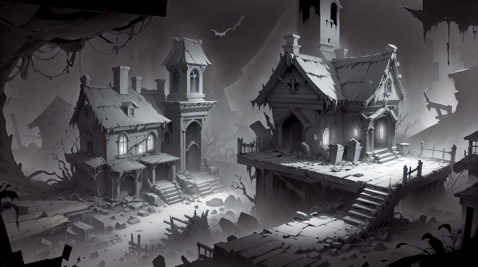 WhiteboxStyle Spooky Haunted Mansion: Crumbling facade,  creaky wooden floors,  cobwebbed corners on Tensor.Art