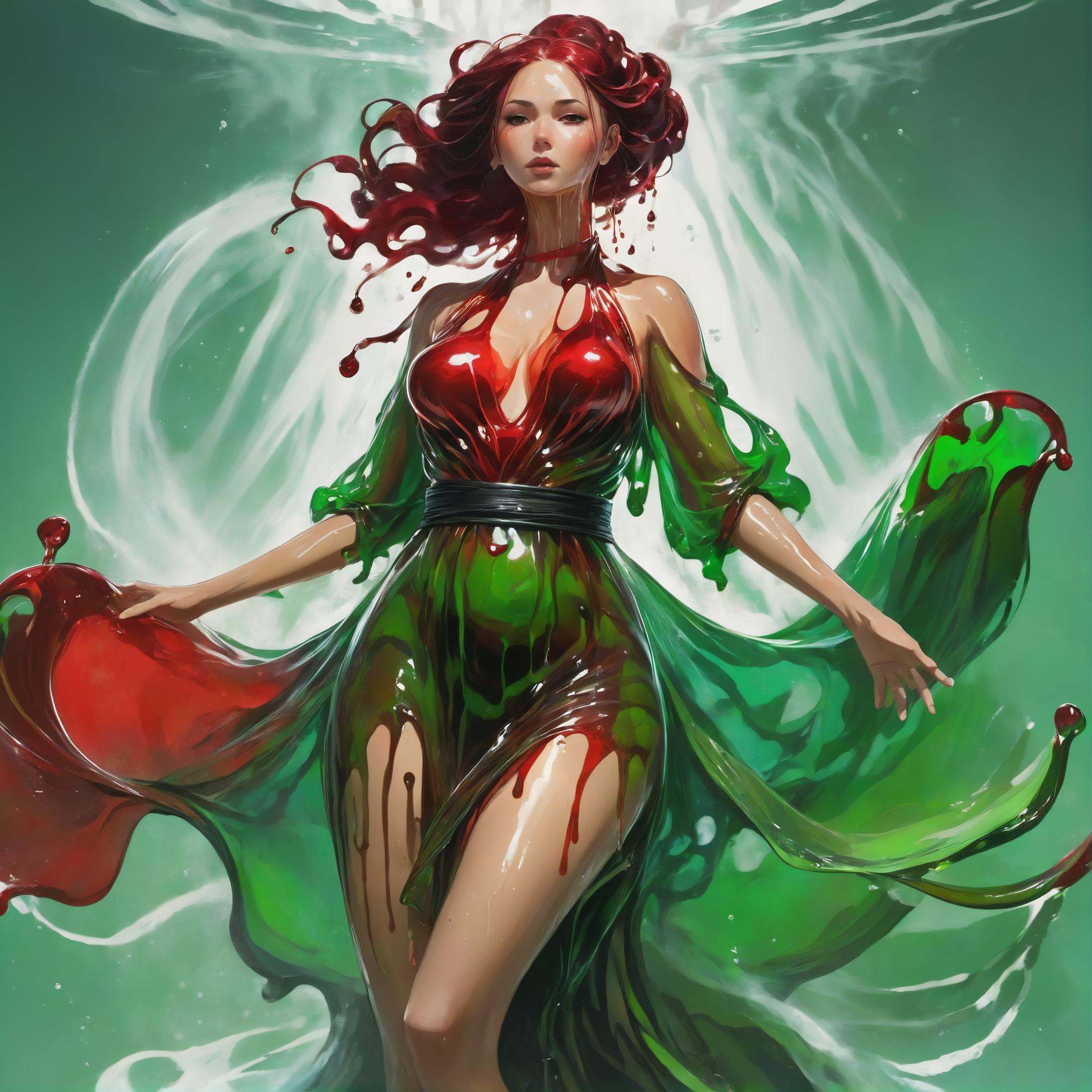 liquid dress,  concept art,  Astonishing busty wabi-sabi Girl on Tensor.Art