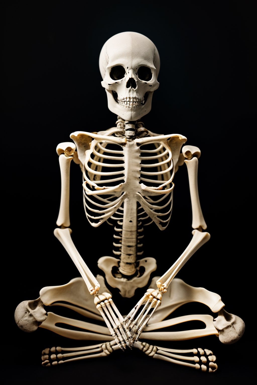 (a professional photography of a skeleton meditation,  deep meditation,  sitting cross-legged by Visionary8T on Tensor.Art