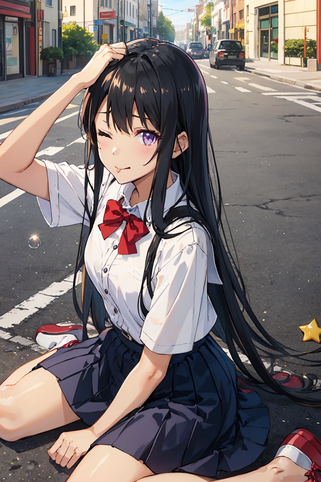 tehepero,  dojikko pose,  arm up on Tensor.Art
