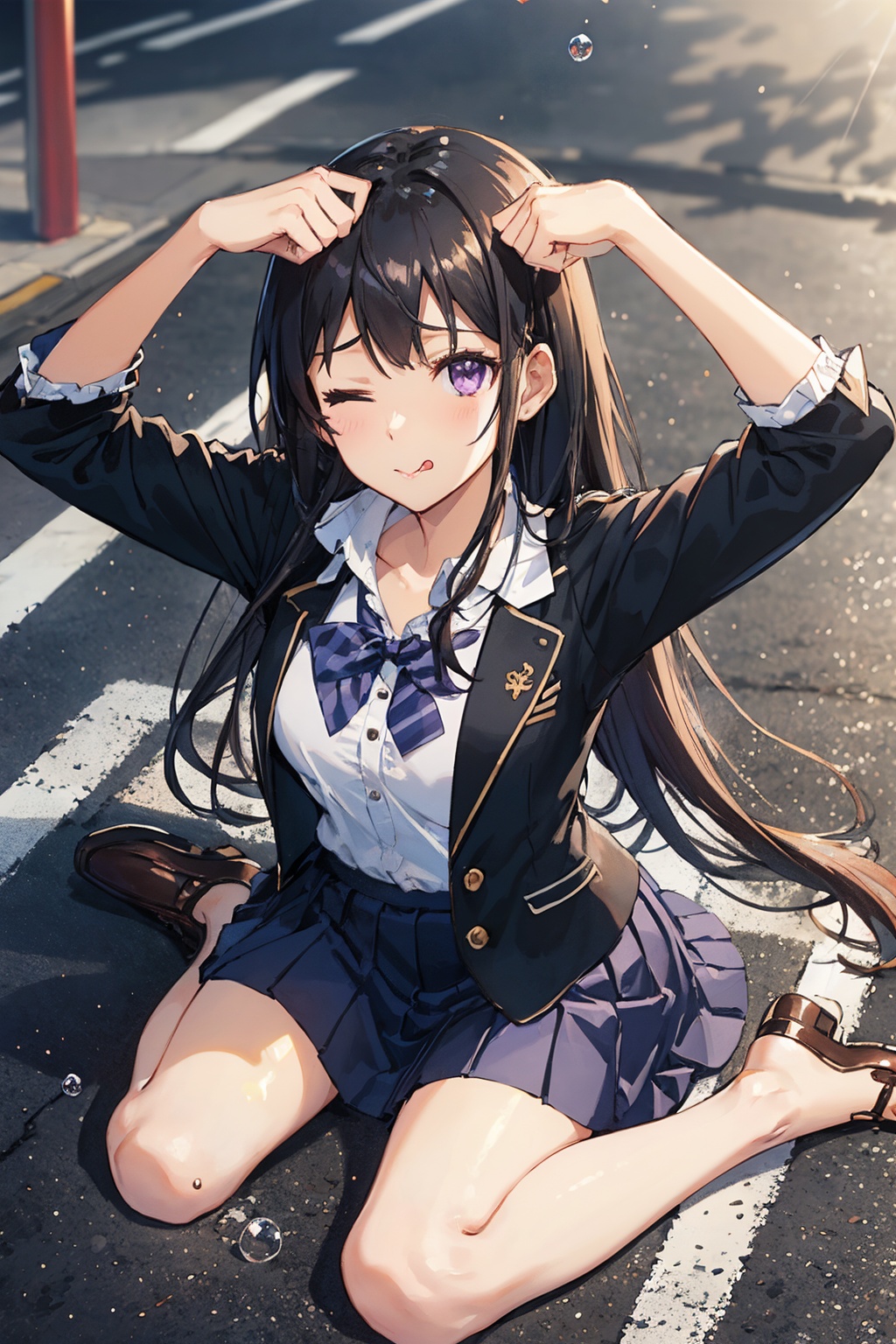 tehepero,  dojikko pose,  arm up on Tensor.Art
