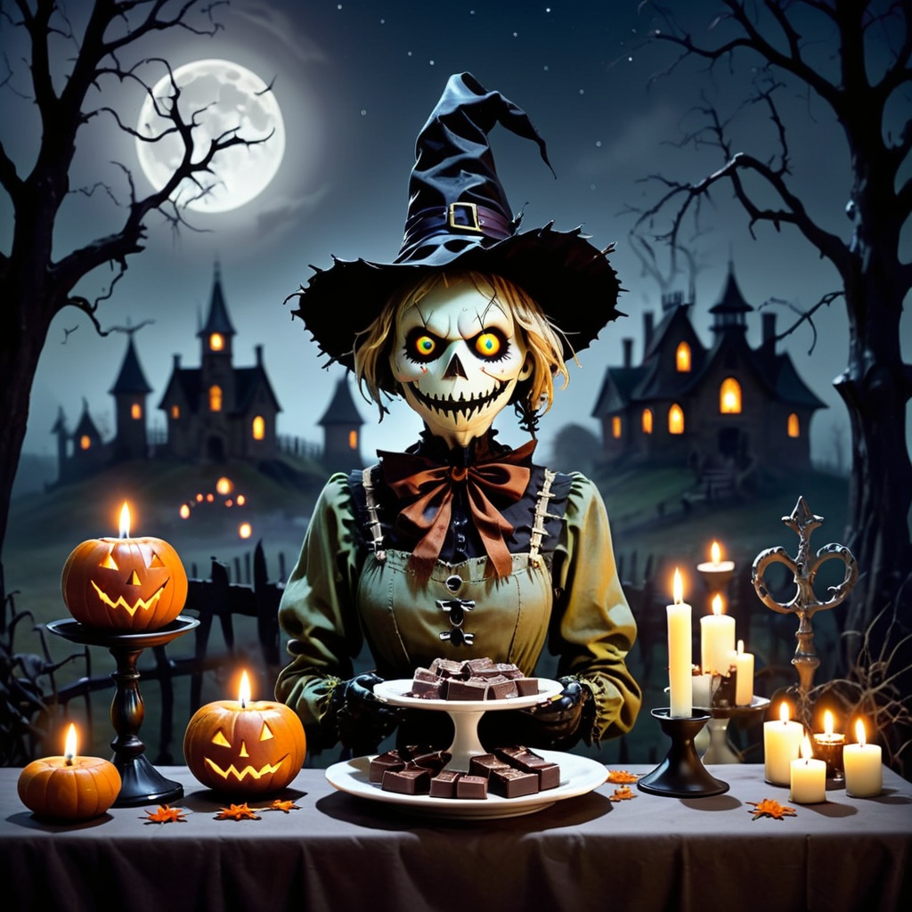 GhostlyStyle Suspenseful Gothic Scarecrow Eerie Moors Candy Bars Candelabras Spooky Chuckle Ominous Moonlight Candles Mons...