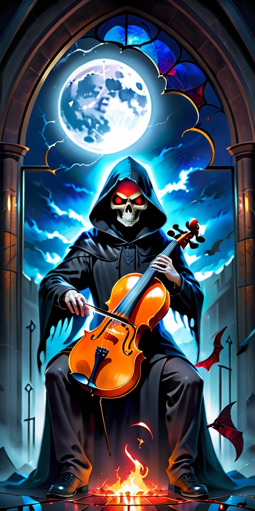 Summon the epitome of Halloween horror in a 32k Ultra HDR high-quality image. Envision a dark inferno Grim Reaper,  death,...