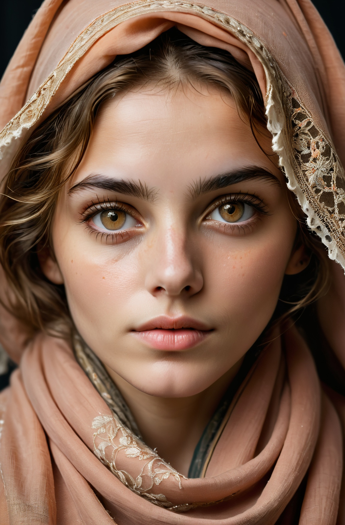 a photorealistic portrait of a stunningly beautiful woman without make-up,  extremely detailed light hazel eyes,  detailed...