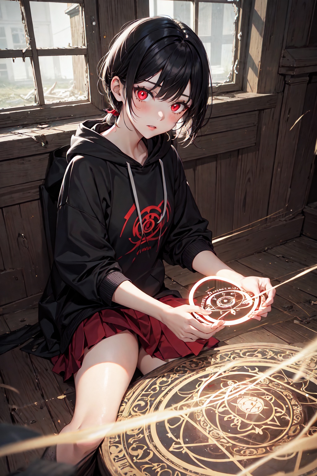 1girl with a short hair,  side ponytail,  red eyes on Tensor.Art