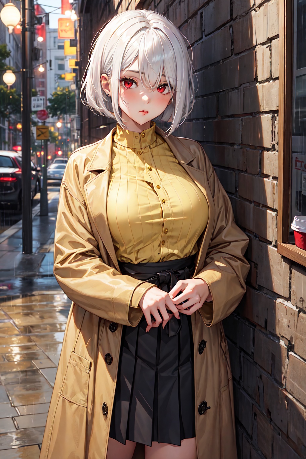 1girl with a long bob cut hair,  white hair,  hair over eyes on Tensor.Art