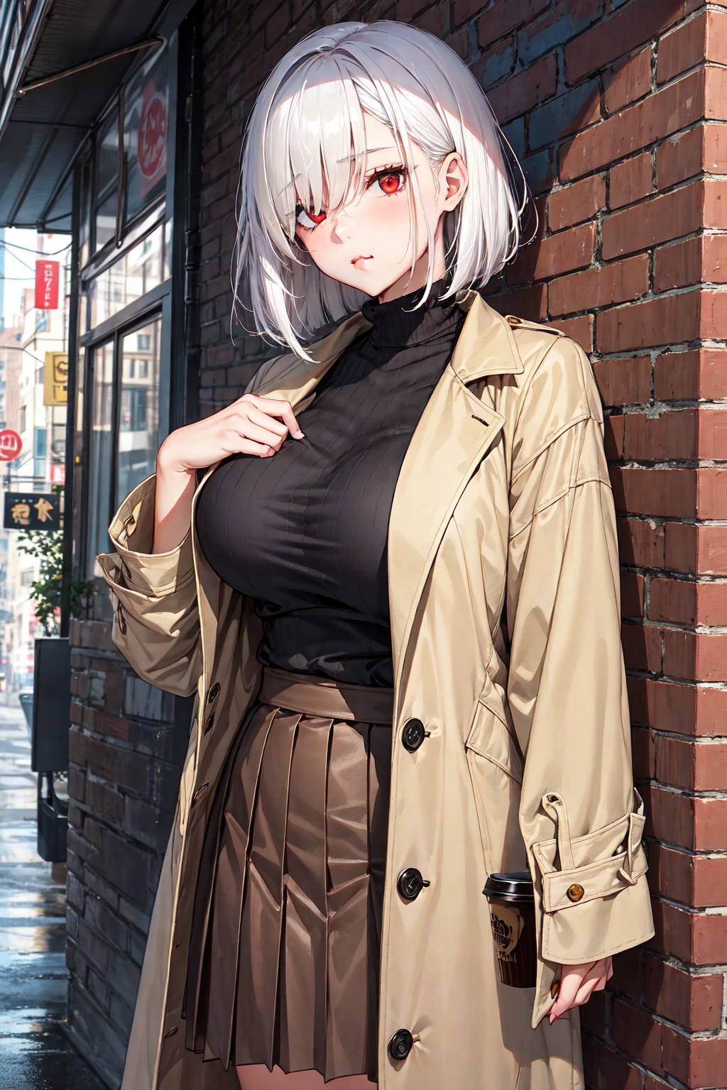 1girl with a long bob cut hair,  white hair,  hair over eyes on Tensor.Art