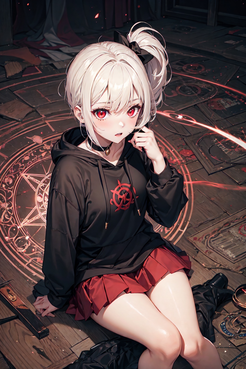 1girl with a short hair,  side ponytail,  red eyes on Tensor.Art