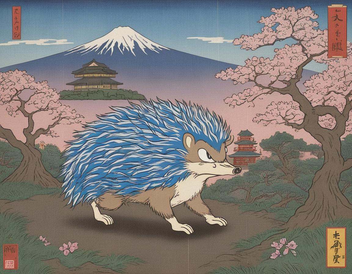 In the illustration,  we see Sonic the Hedgehog reimagined through the lens of traditional Japanese Ukiyo-e artistry. Soni...