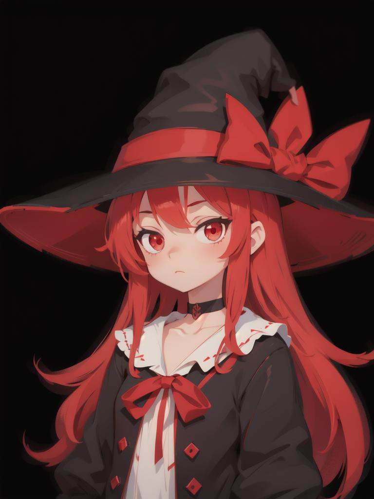1girl wearing a witch hat and a red ribon choker,  red ribon,  ribon choker on Tensor.Art