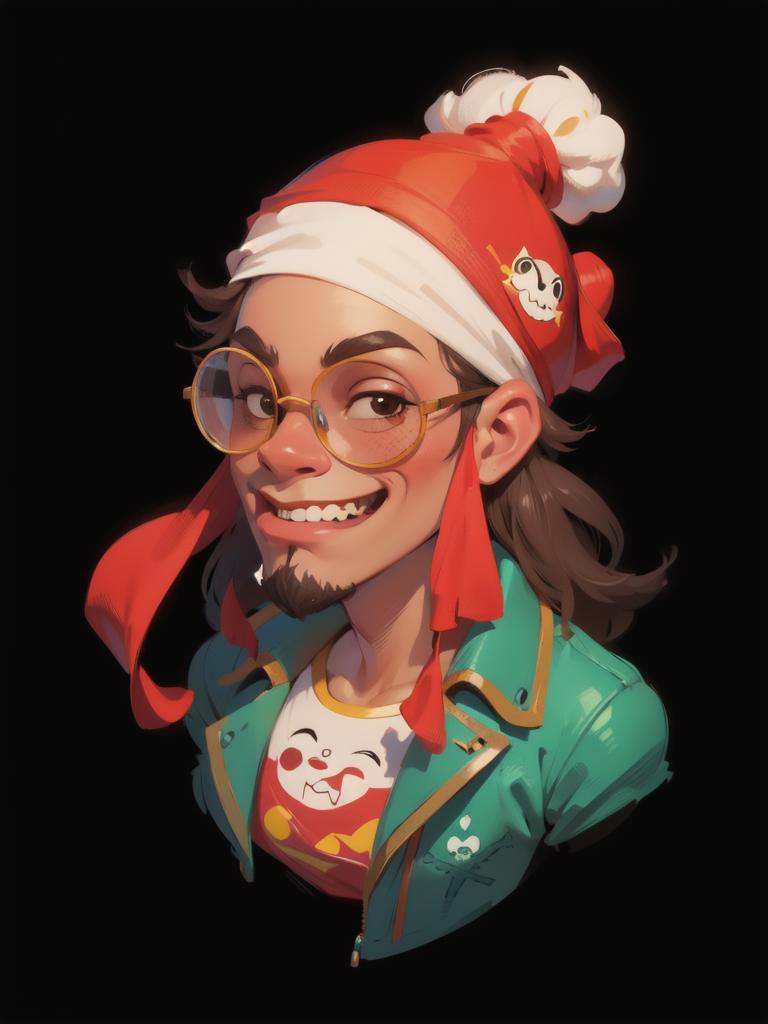 Anthropomorphic cute and adorable charming smiling pirate frog wearing glasses and Chuck Taylor sneakers,  pirate hat and...