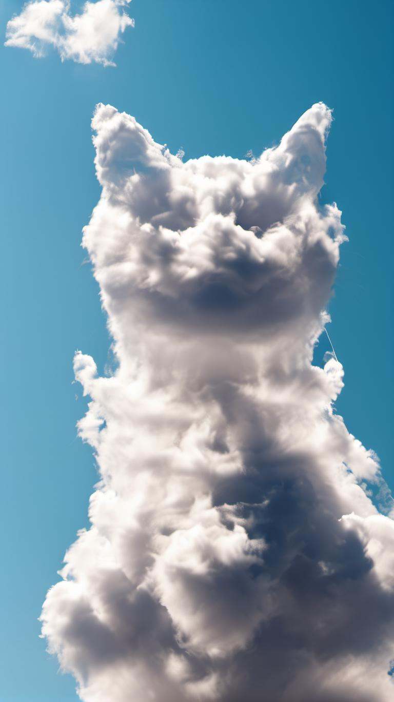 a photo of a cloud that looks like a sitting cat,  blue sky background on Tensor.Art