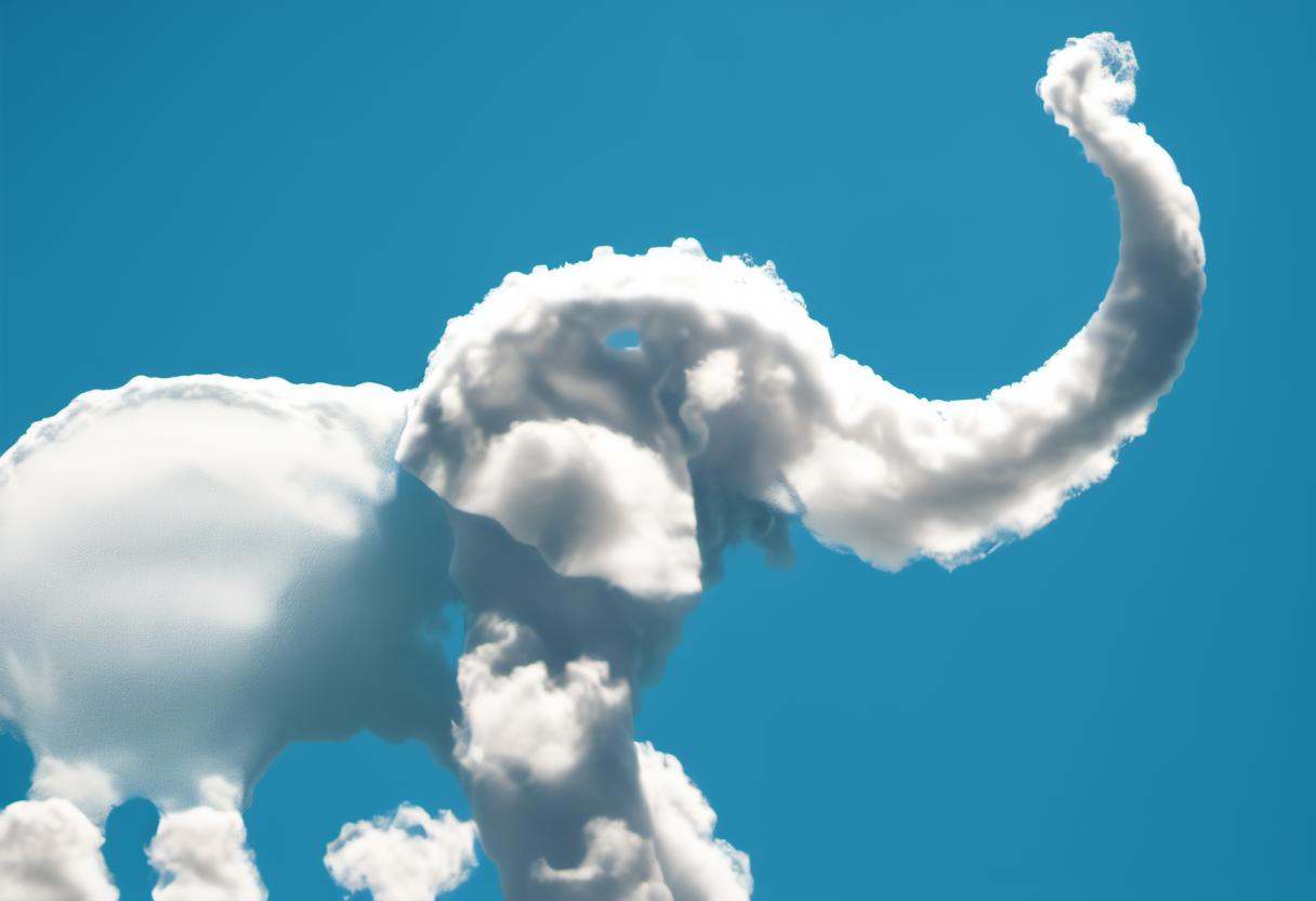 a cloud that looks like a elephant,  blue sky background on Tensor.Art