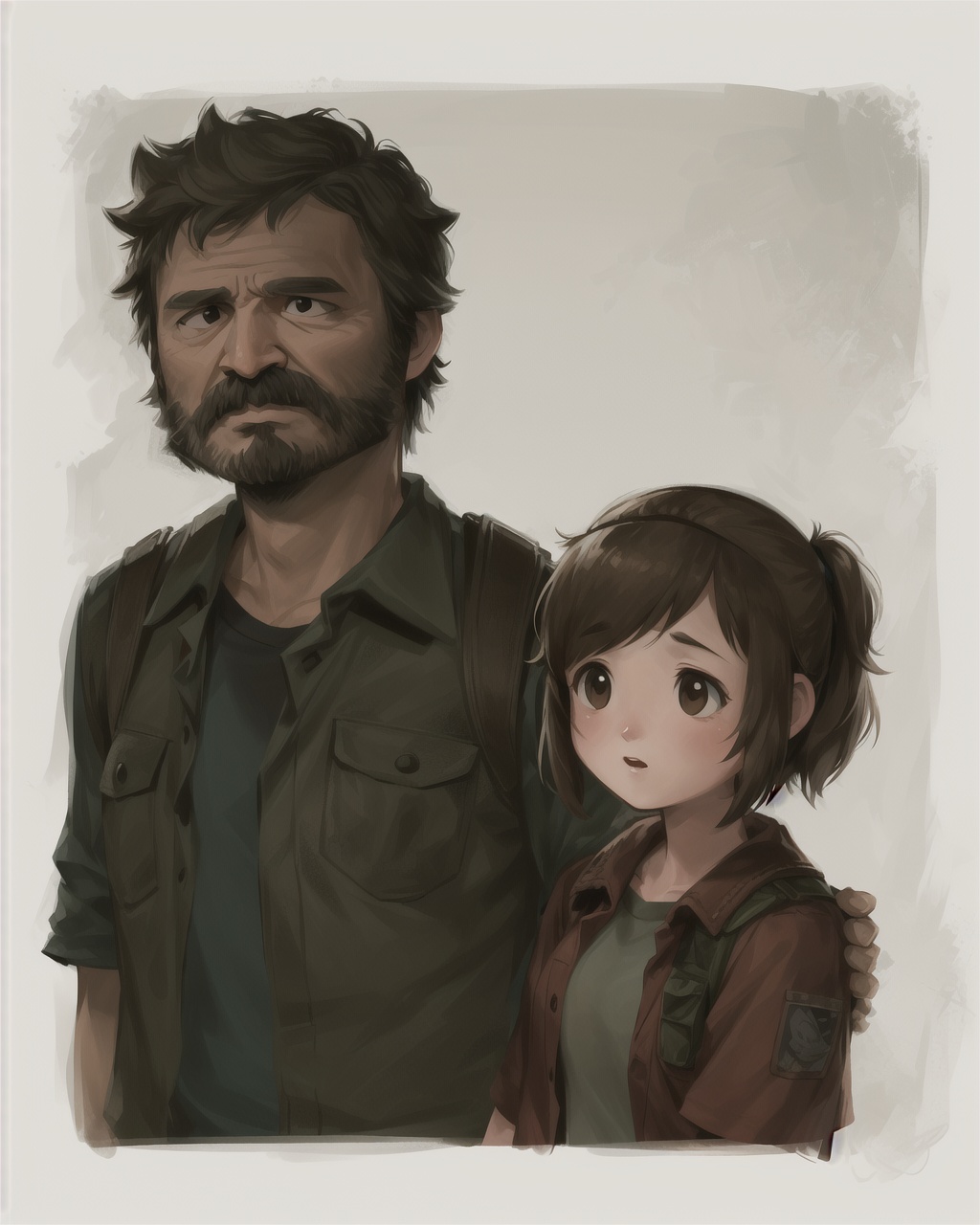 TheLastOfUs illustration cartoon of a joel 1man and a 1girl ellie on Tensor.Art