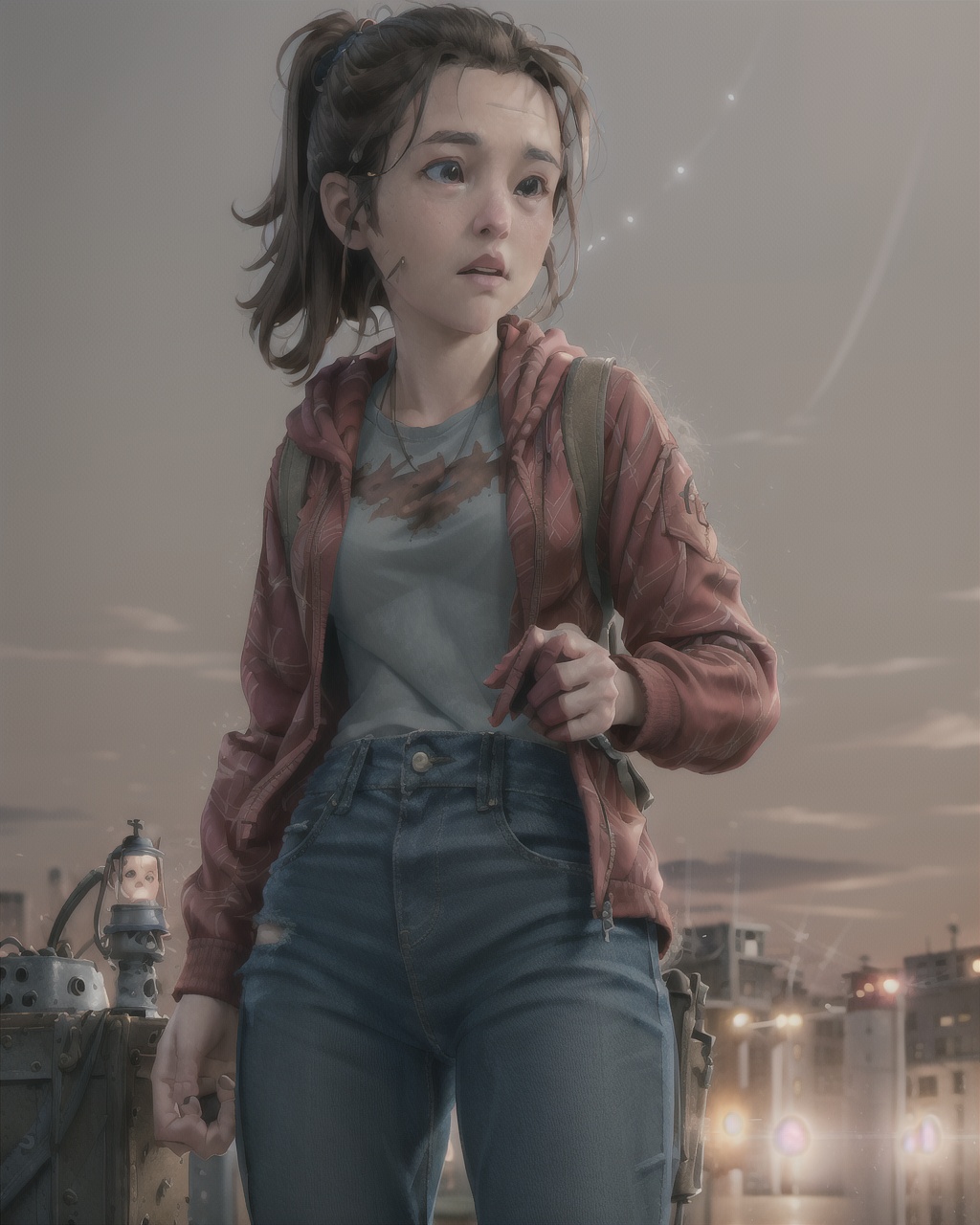 TheLastOfUs 1girl ellie,  red hooded sweater,  blue jean EstilizStyle chibi 3d on Tensor.Art