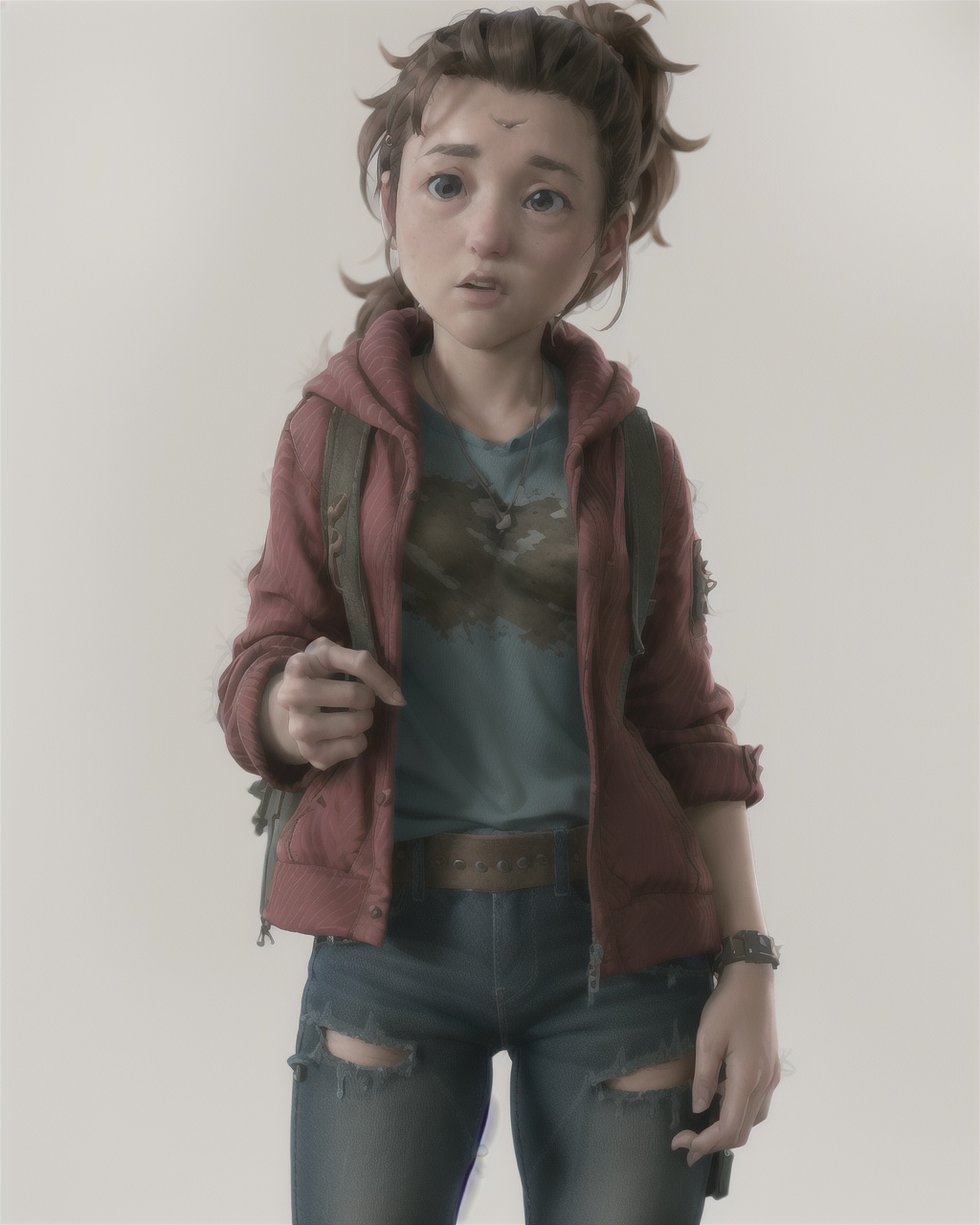 TheLastOfUs 1girl ellie,  red hooded sweater,  blue jean EstilizStyle chibi 3d on Tensor.Art