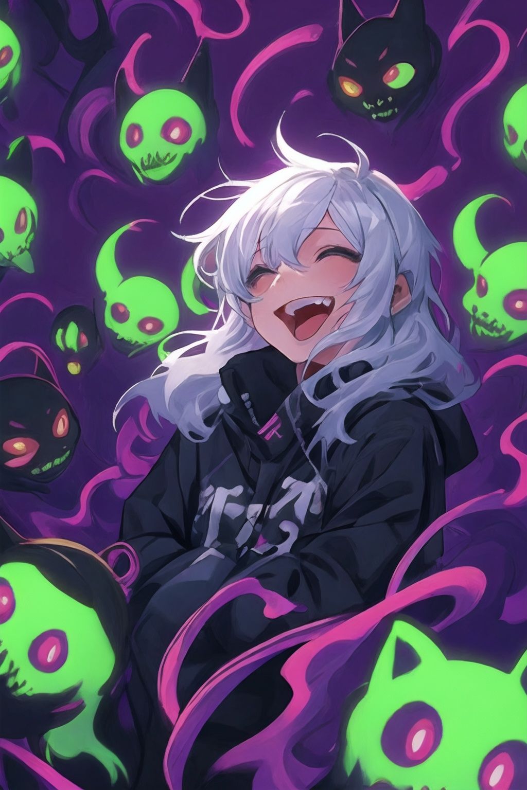 <lora:graffiti-halloween_v1_base:0.65>,1girl,graffiti,surrounded by imps,