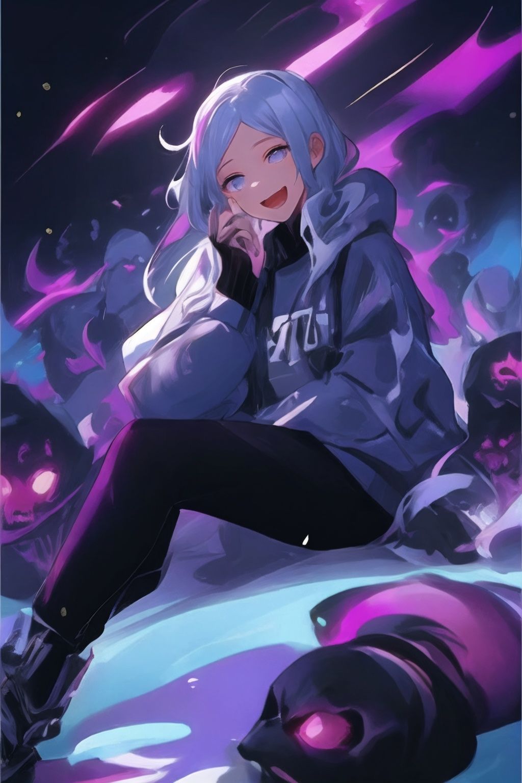 <lora:graffiti-halloween_v1_base:0.65>,1girl,graffiti,surrounded by imps,
