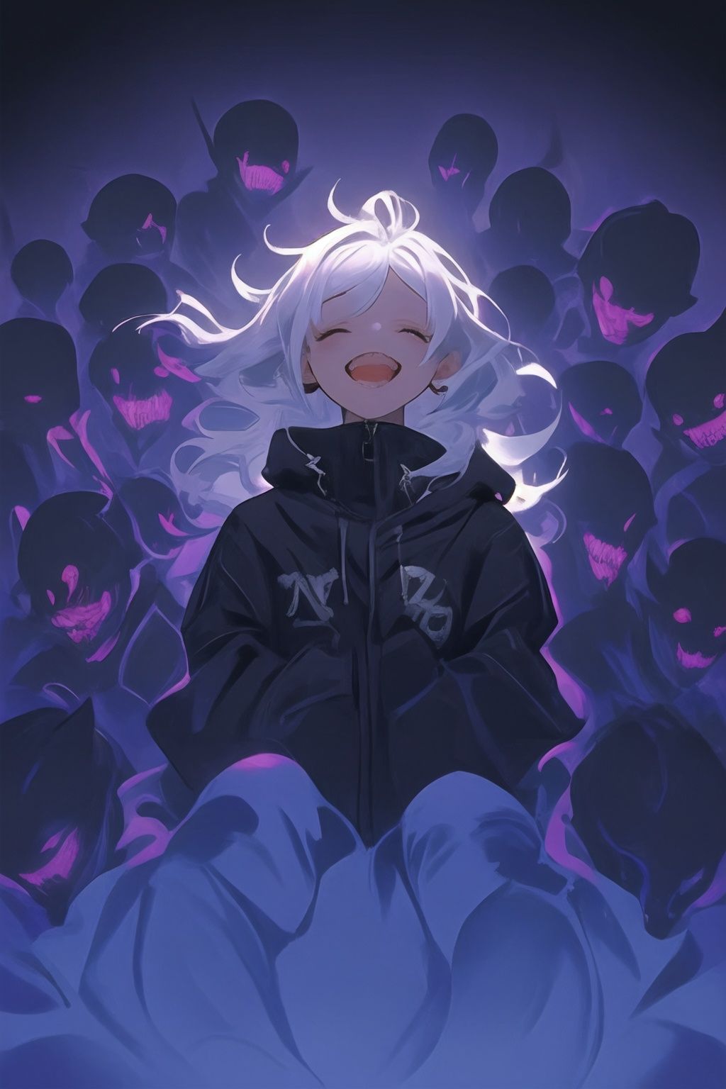 <lora:graffiti-halloween_v1_base:0.65>,1girl,graffiti,surrounded by imps,