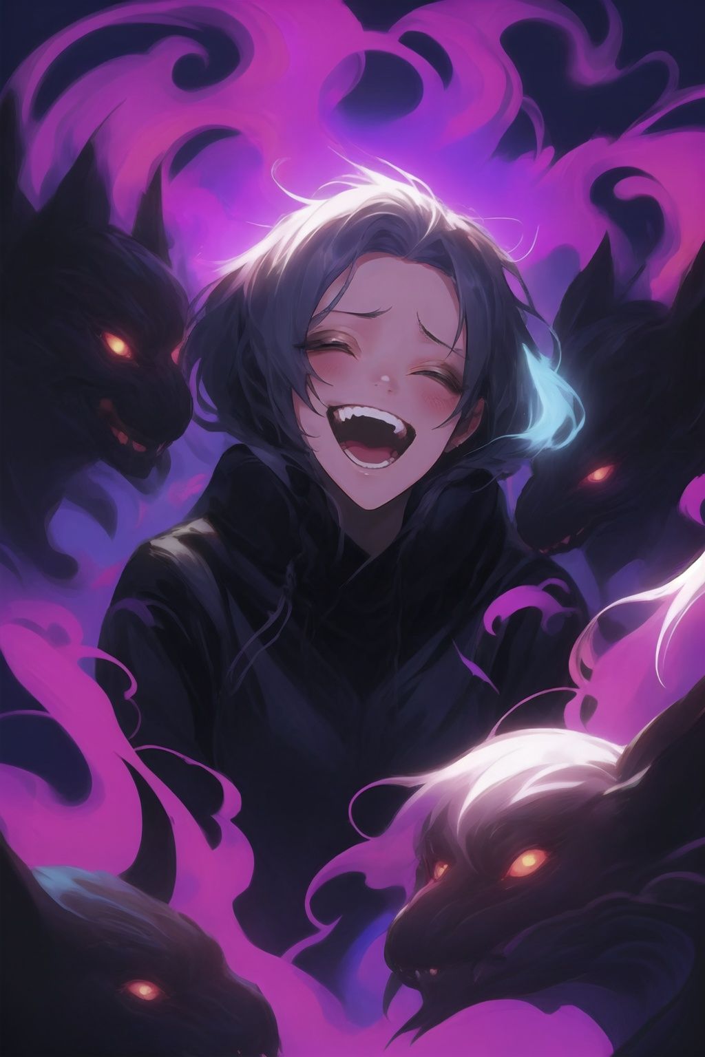 1girl, graffiti, surrounded by imps<lora:graffiti-halloween_v1_base:0.75>,