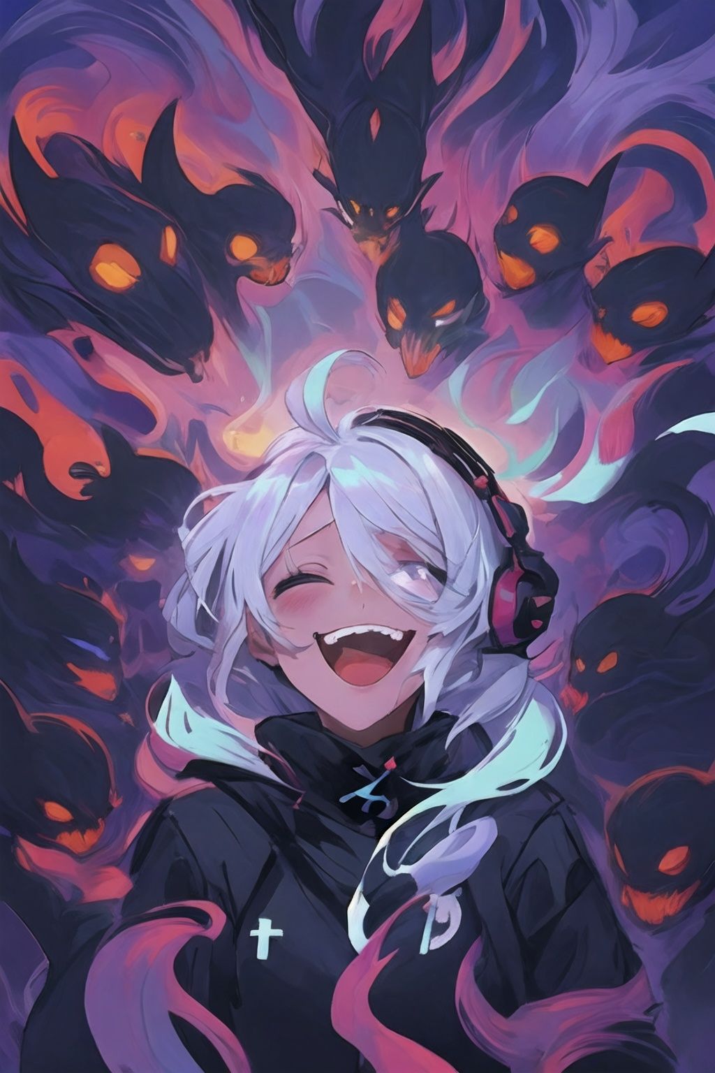 <lora:graffiti-halloween_v1_base:0.65>,1girl,graffiti,surrounded by imps,