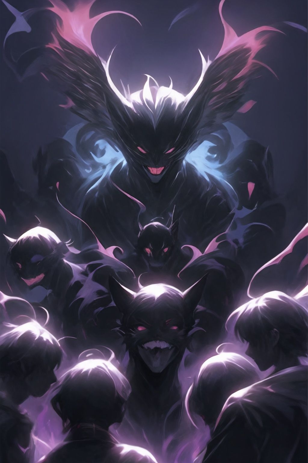 <lora:graffiti-halloween_v1_base:0.65>,a demonic ,graffiti,surrounded by imps,