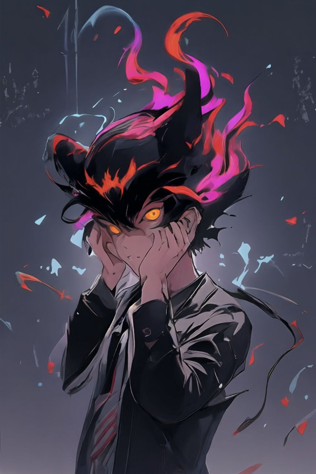 <lora:graffiti-halloween_v1_base:0.65>,1boy,graffiti,demon background,
