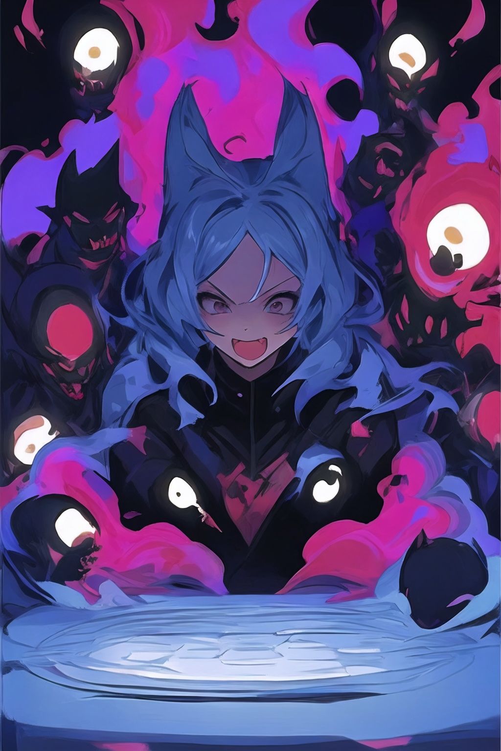 <lora:graffiti-halloween_v1_base:0.65>,1girl,graffiti,surrounded by imps,