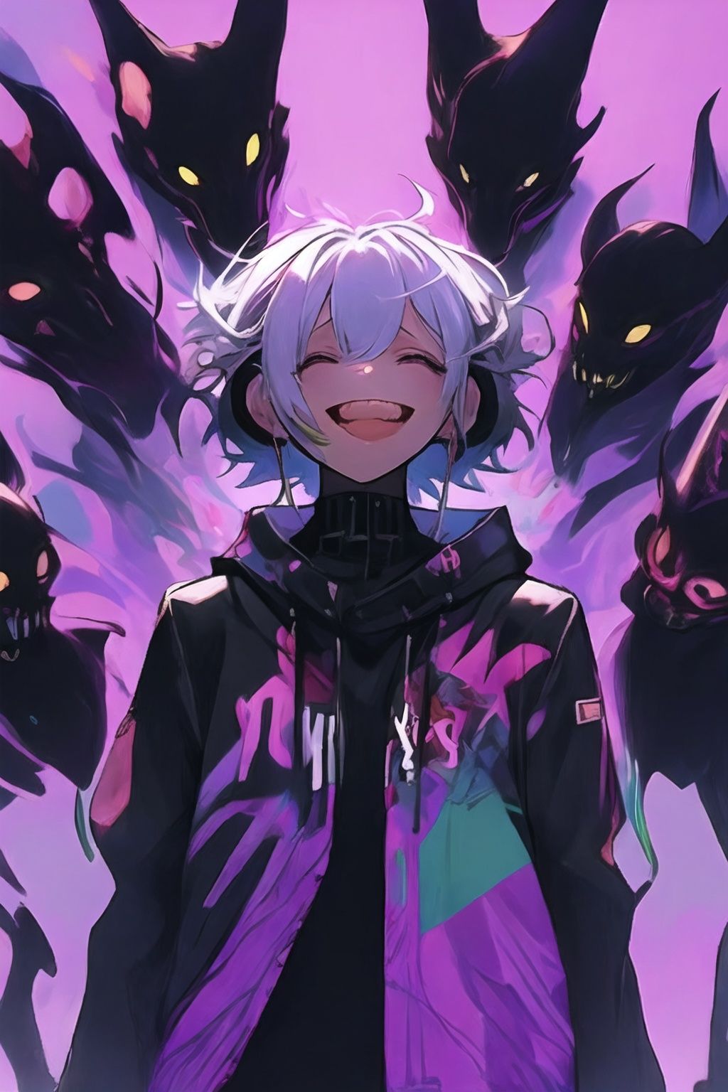 <lora:graffiti-halloween_v1_base:0.65>,1girl,graffiti,surrounded by imps,