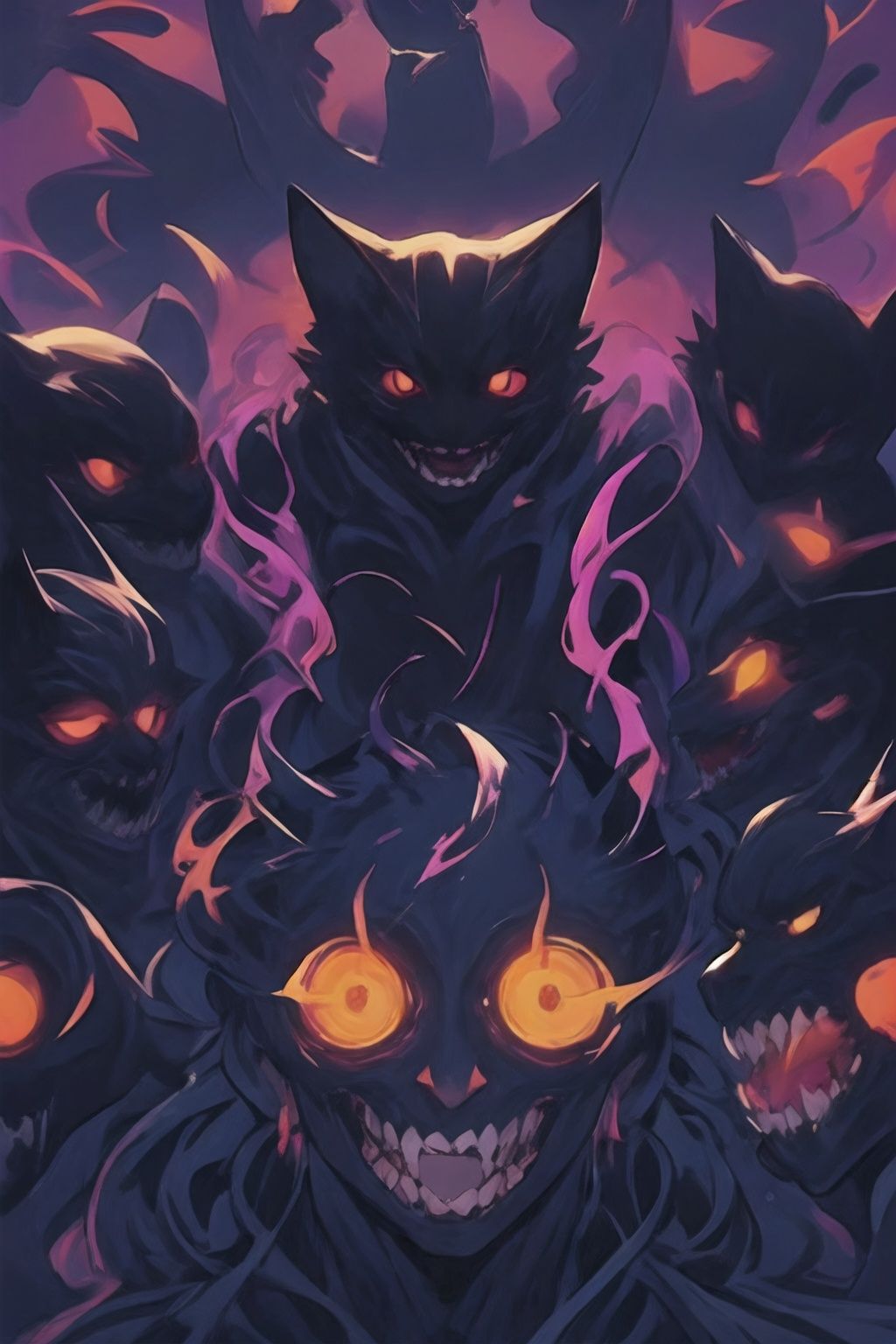 <lora:graffiti-halloween_v1_base:0.65>,a demonic ,graffiti,surrounded by imps,