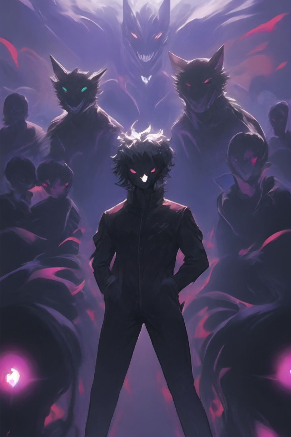 <lora:graffiti-halloween_v1_base:0.65>,a demonic,graffiti,surrounded by imps,