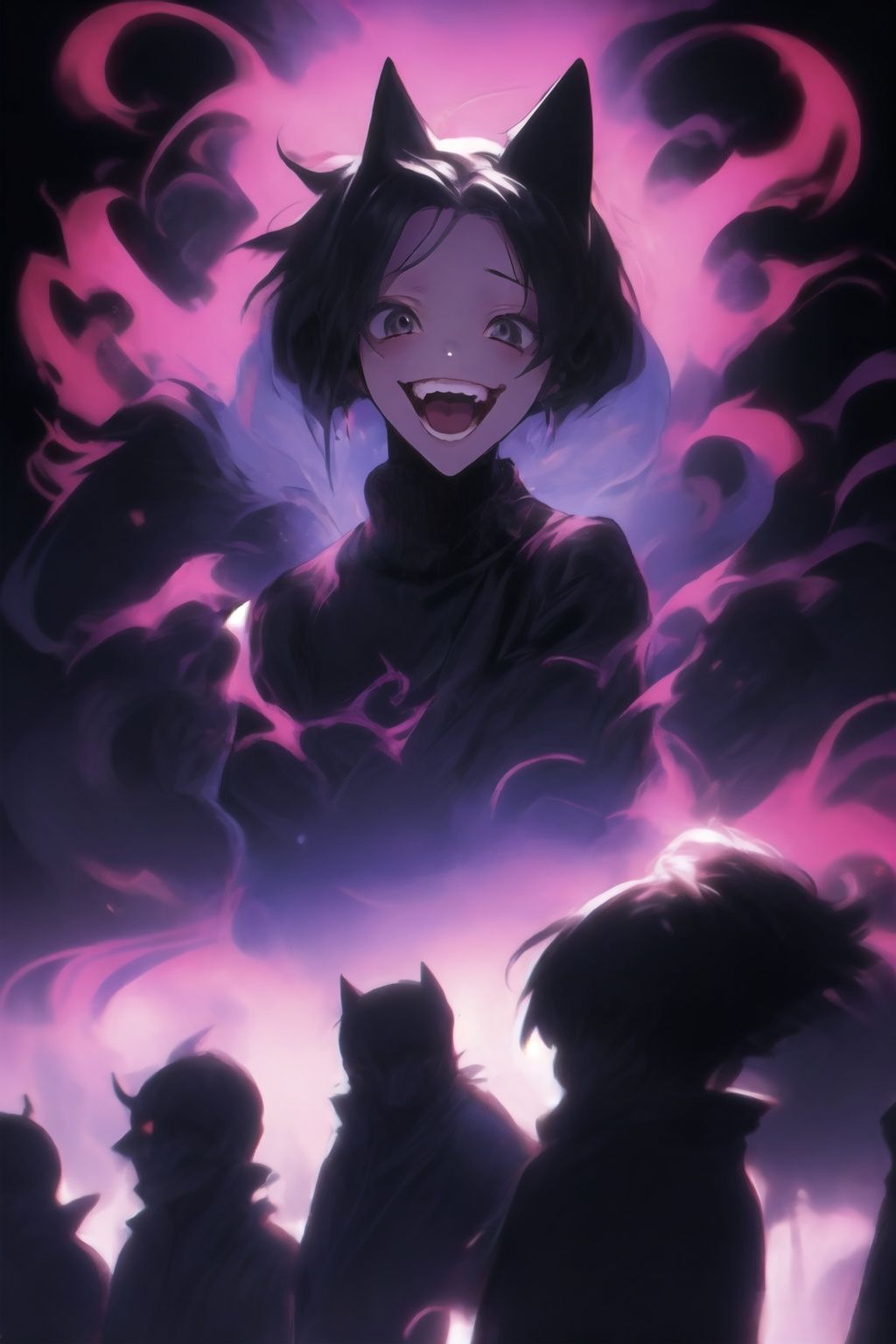 1girl, graffiti, surrounded by imps<lora:graffiti-halloween_v1_base:0.8>,