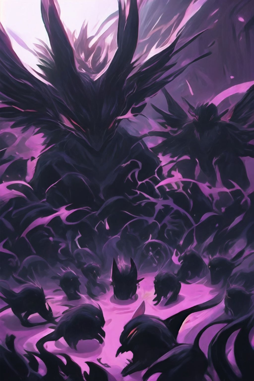 <lora:graffiti-halloween_v1_base:0.65>,a demonic,graffiti,surrounded by imps,
