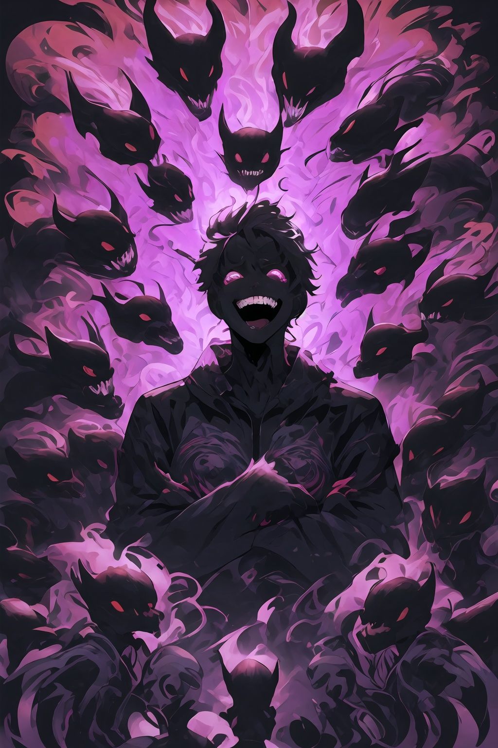 <lora:graffiti-halloween_v1:0.55>,a demon,graffiti,surrounded by imps,