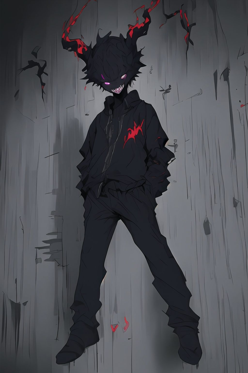 <lora:graffiti-halloween_v1:0.55>,1boy,graffiti,demonic looking,