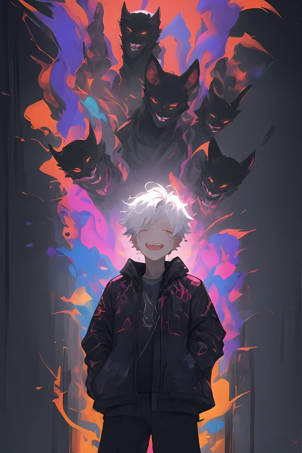 <lora:graffiti-halloween_v1:0.55>,1boy,graffiti,demon background,