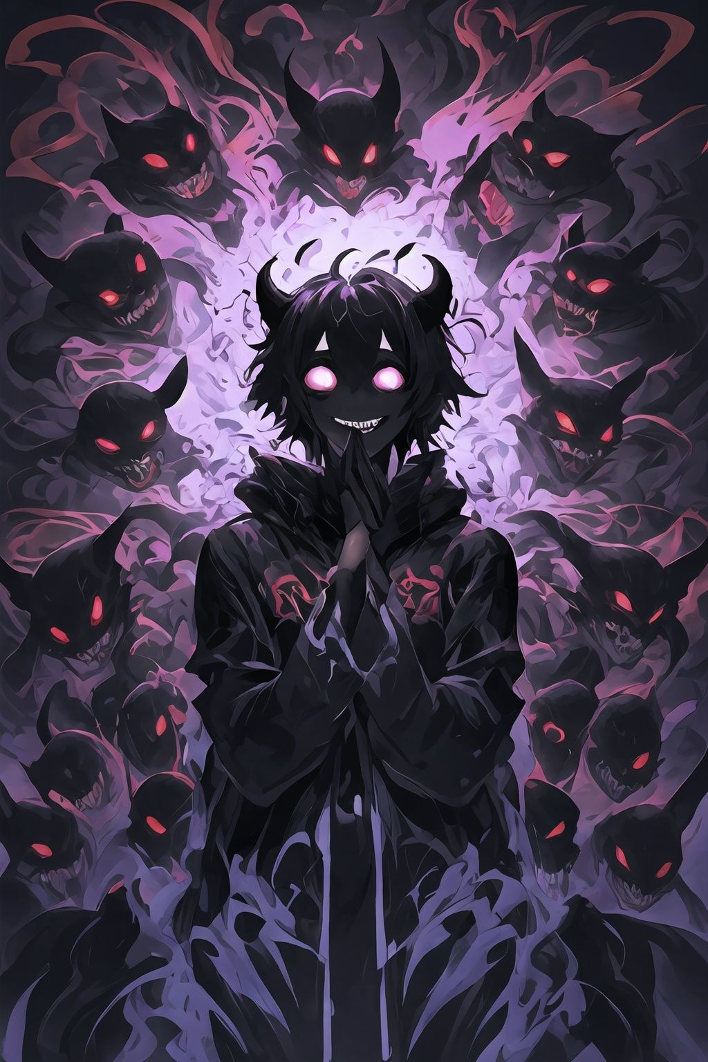 <lora:graffiti-halloween_v1:0.55>,a demon,graffiti,surrounded by imps,