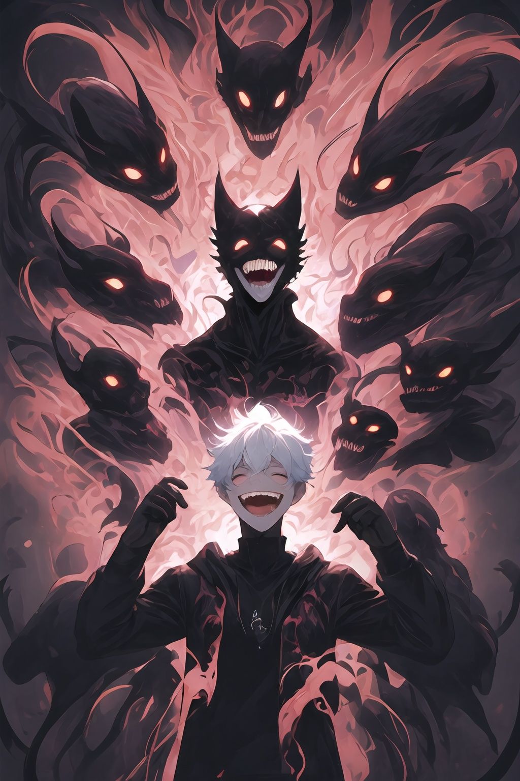 <lora:graffiti-halloween_v1:0.55>,a demon,graffiti,surrounded by imps,