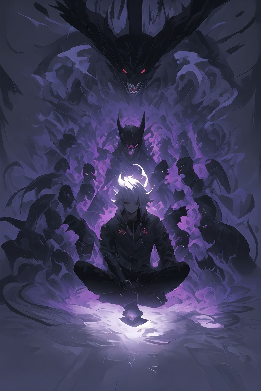 <lora:graffiti-halloween_v1:0.55>,a demon,graffiti,surrounded by imps,