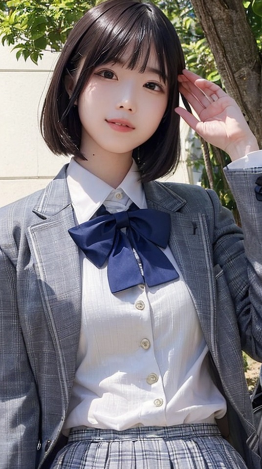 (((((masterpiece,  highest quality)))))),  a beauty girl、Brown hair、Shorthair、High school students、student clothes、Dark bl...