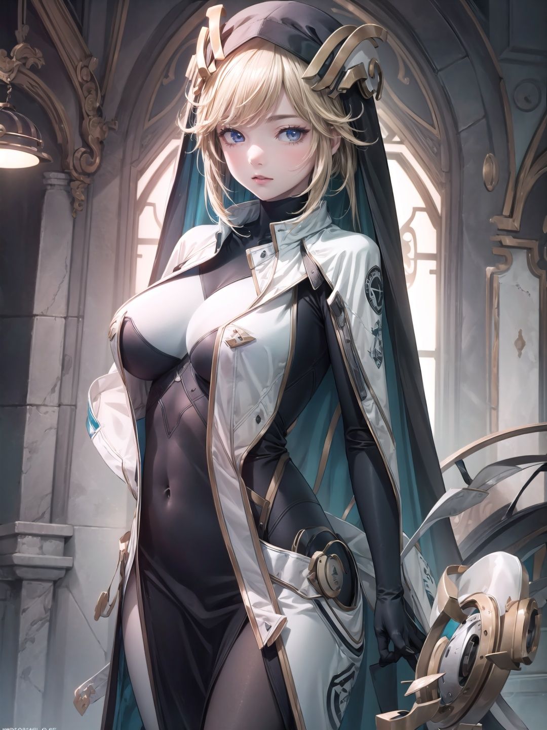  (extremely detailed CG:1.3),(high resolution:1.2),masterpiece,best quality,hyper detailed,solo focus,dynamic angle,cowboy shot,depth-of-field,cinemaitic lighting

rapunzel,nun,(mature female, solo),big breasts,beautiful detailed eyes,beautiful detailed hair

habit, bodysuit, gloves

looking at viewer