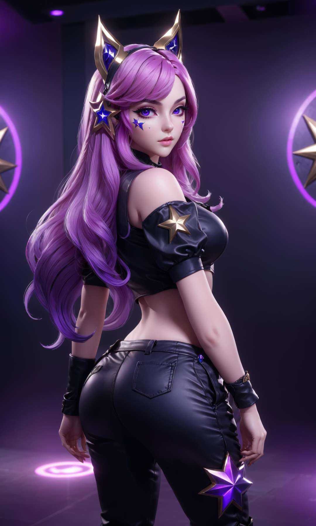 best quality,masterpiece,realistic,full body,1girl,k/da \(league of legends\),3D graphics,there is a star below the left eye,<lora:MIAOKA_KDA_XL:0.8>,