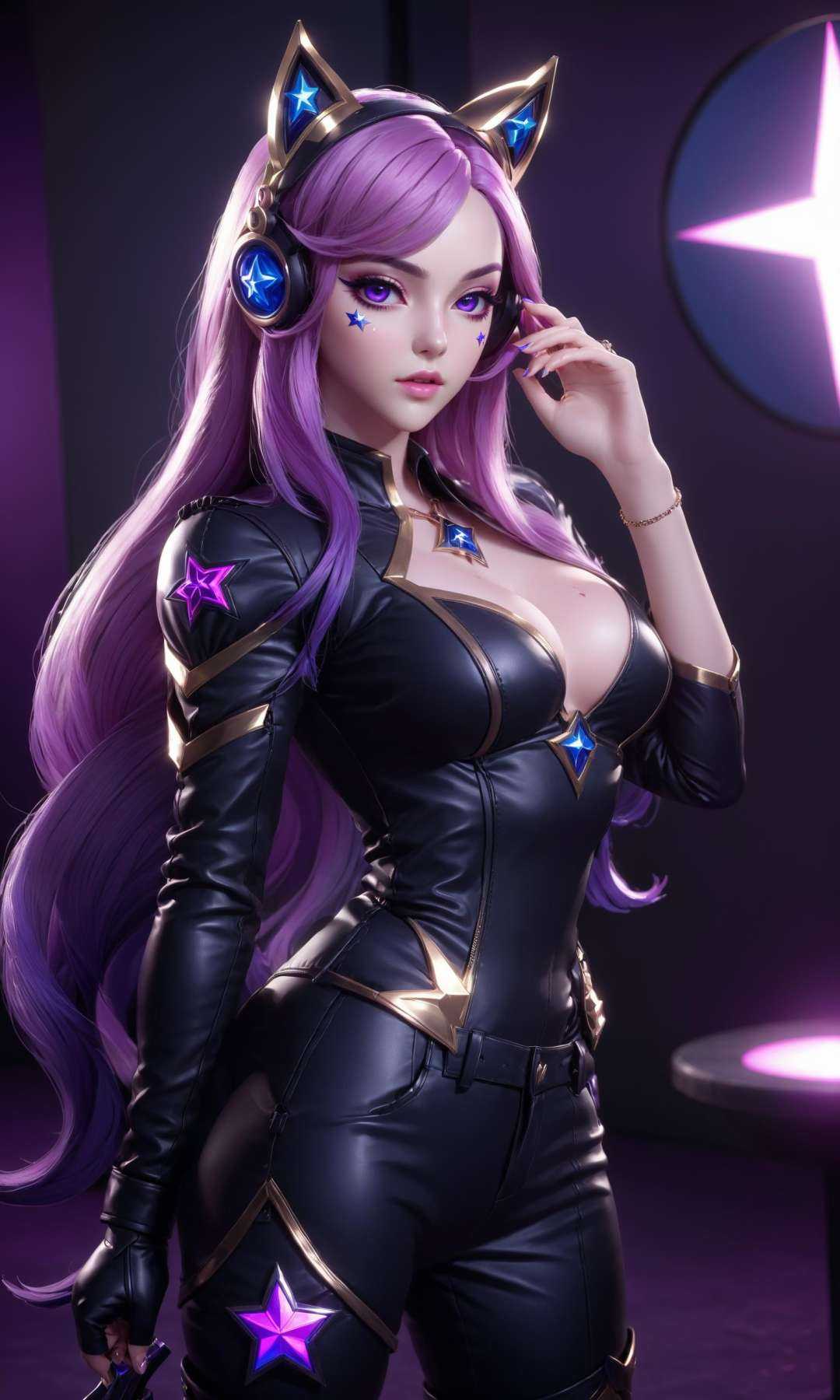 best quality,masterpiece,realistic,full body,1girl,k/da \(league of legends\),3D graphics,there is a star below the left eye,<lora:MIAOKA_KDA_XL:0.8>,