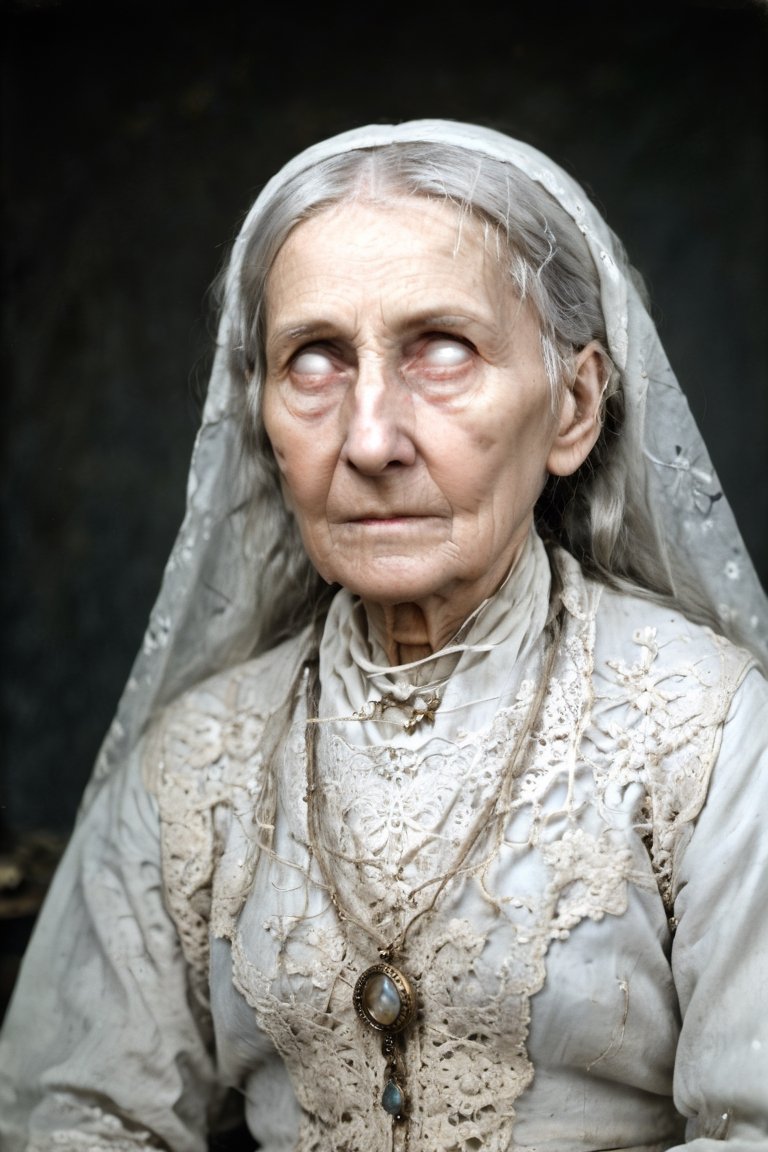 daguerreotype photograph,  head and shoulders potrait,  of a frail old woman by Rayna Polsky on Tensor.Art