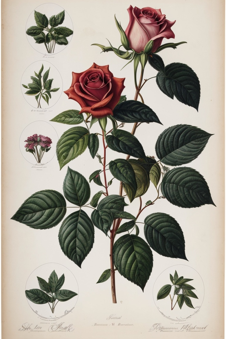 vintage botanical illustrations of Larger Provence Rose (1770 1775) in high resolution by John Edwards ,  add detail skp...
