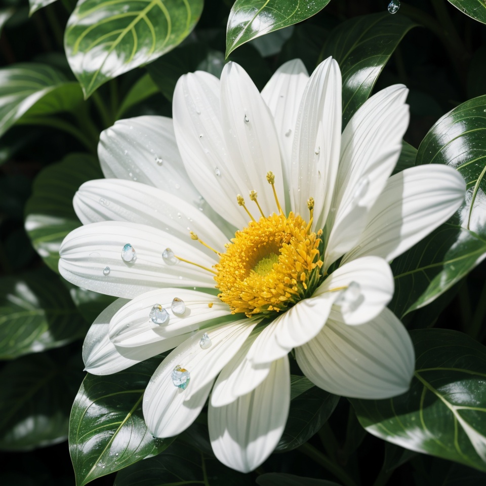 A white flower,  transparent petals,  as deep as sea water on Tensor.Art