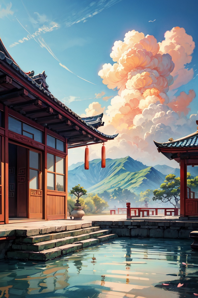 Landscape floating on Chinese teacup,  digital painting,  beautiful artwork illustration on Tensor.Art