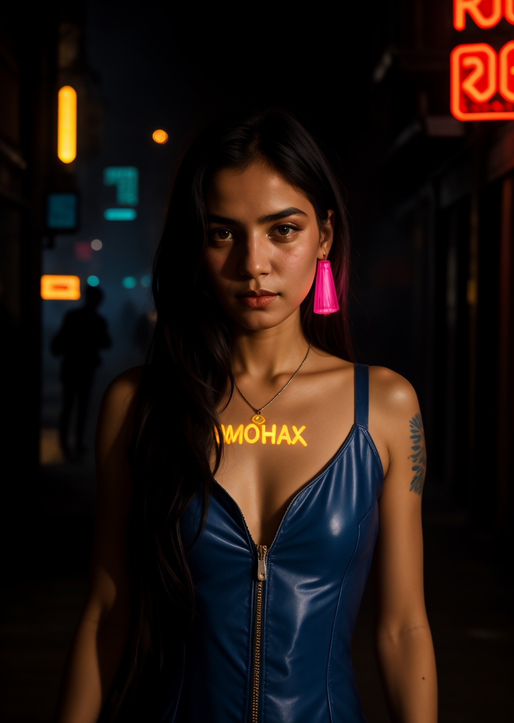 android afghan girl photography by Steve McCurry in cyberpunk style,  cyberpunk urban scenery,  150mm on Tensor.Art